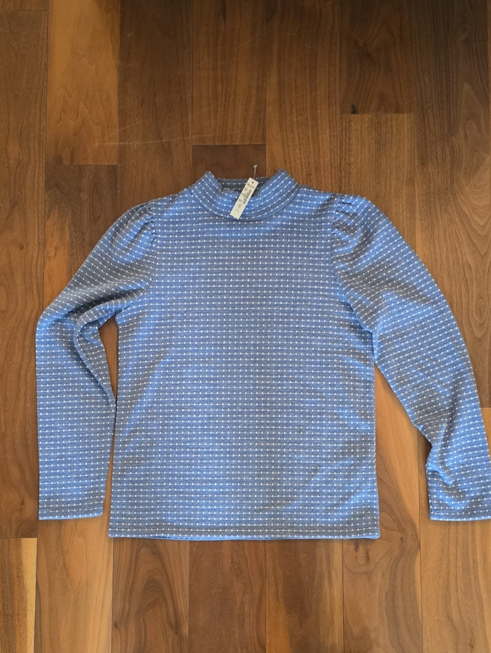 Madewell Blue Mock Neck Knit Sweater with White Dot Stripe